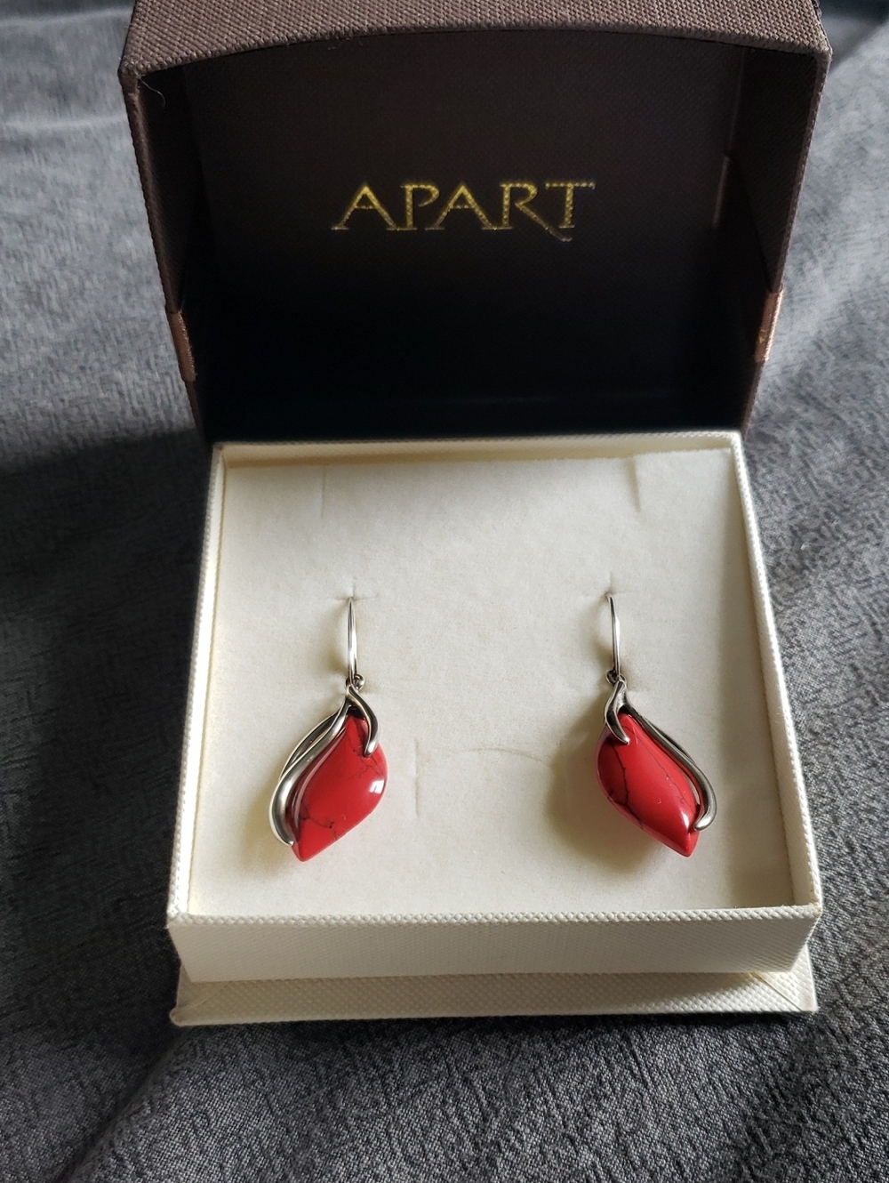 Red Drop Earrings in Silver Setting